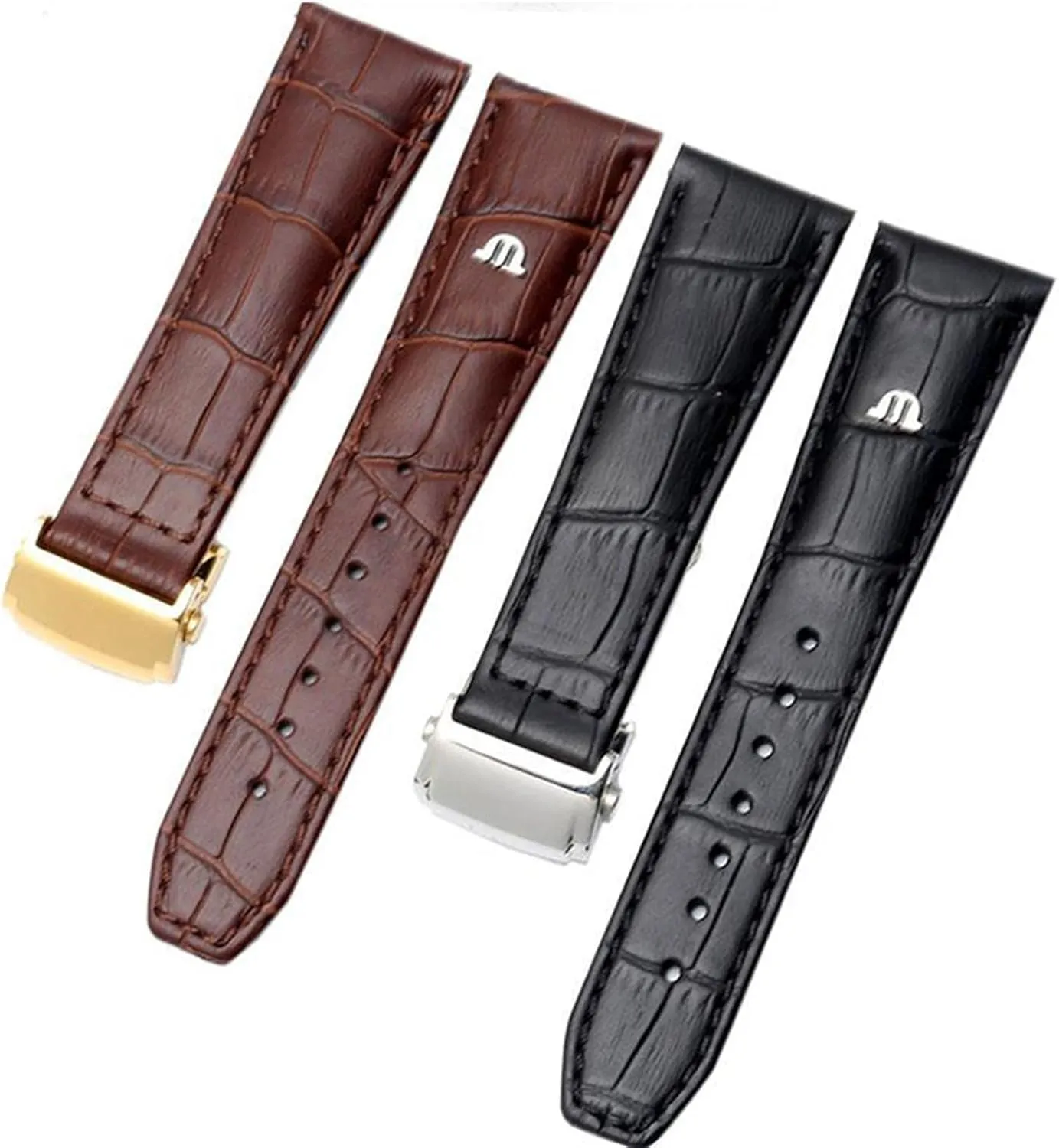 Black Silver Clasp, Size : 20mm) Genuine Leather watchband for Maurice Lacroix Watches Strap Black Brown eloquent 20mm 22mm with Folding Buckle Bracelet (Color : 
