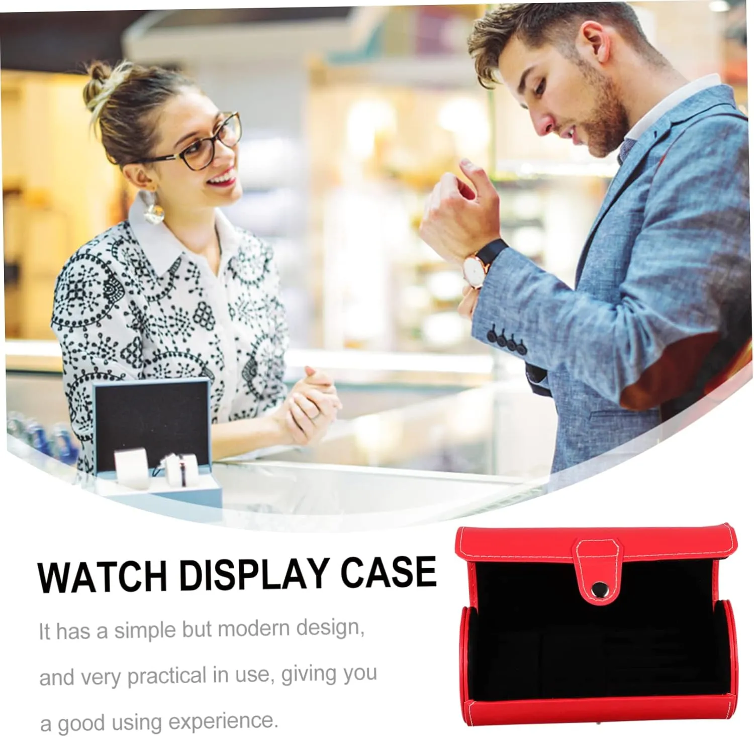 Black Watch Jewelry Packing Box Watch Display Holder Pu(Red,19.5X9cm) 2 Pcs Watch Jewelry Box Travel Watch Cases for Men Leather Watch Case Gift Wrap Boxes Watch disappear Display Box Men Luxury Watches 