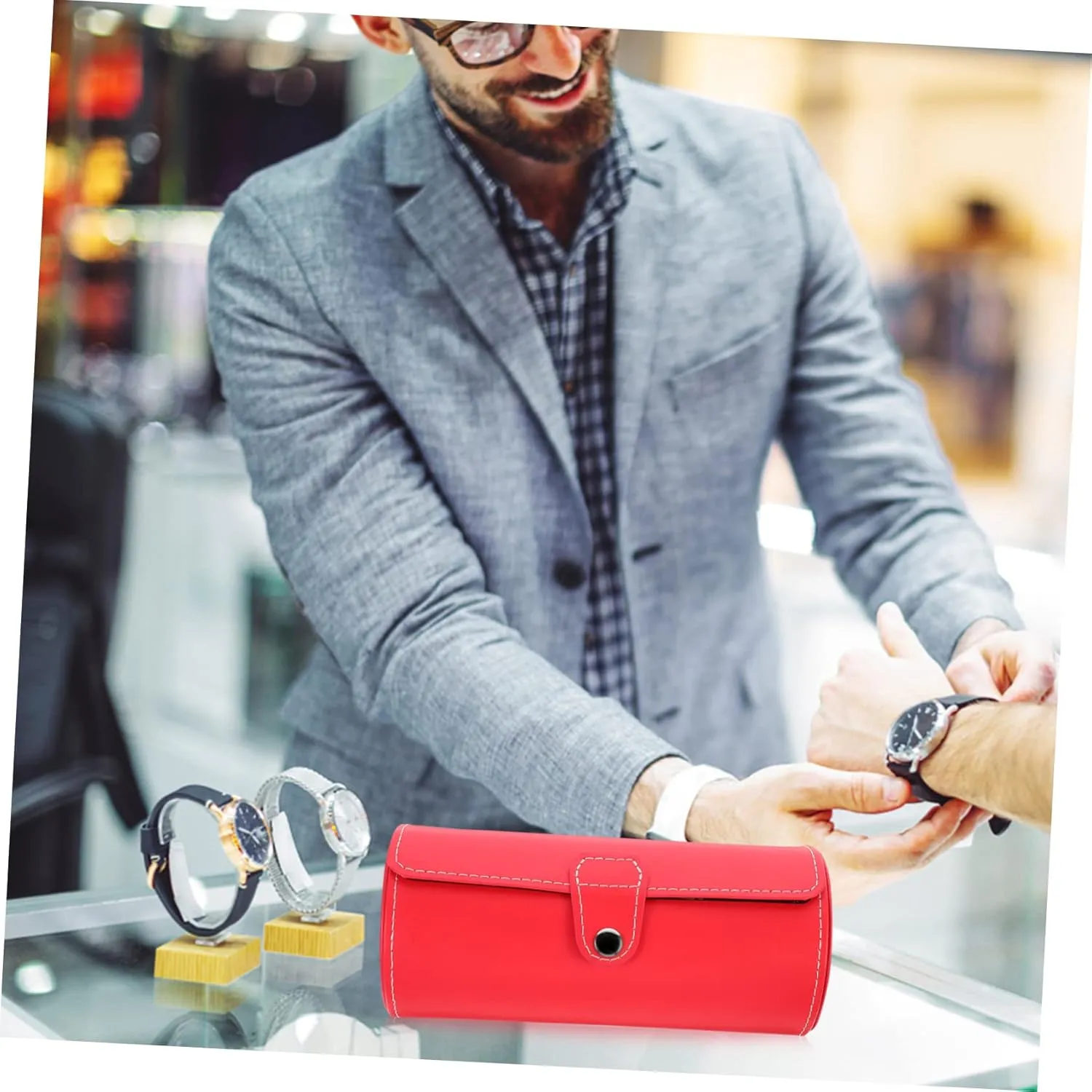 Black Watch Jewelry Packing Box Watch Display Holder Pu(Red,19.5X9cm) 2 Pcs Watch Jewelry Box Travel Watch Cases for Men Leather Watch Case Gift Wrap Boxes Watch disappear Display Box Men Luxury Watches 