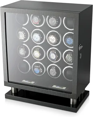   Black) Watch Winder for 16 Automatic Watches with LED Backlight and joy parlor unchangeable LCD Touchscreen Control (Carbon 