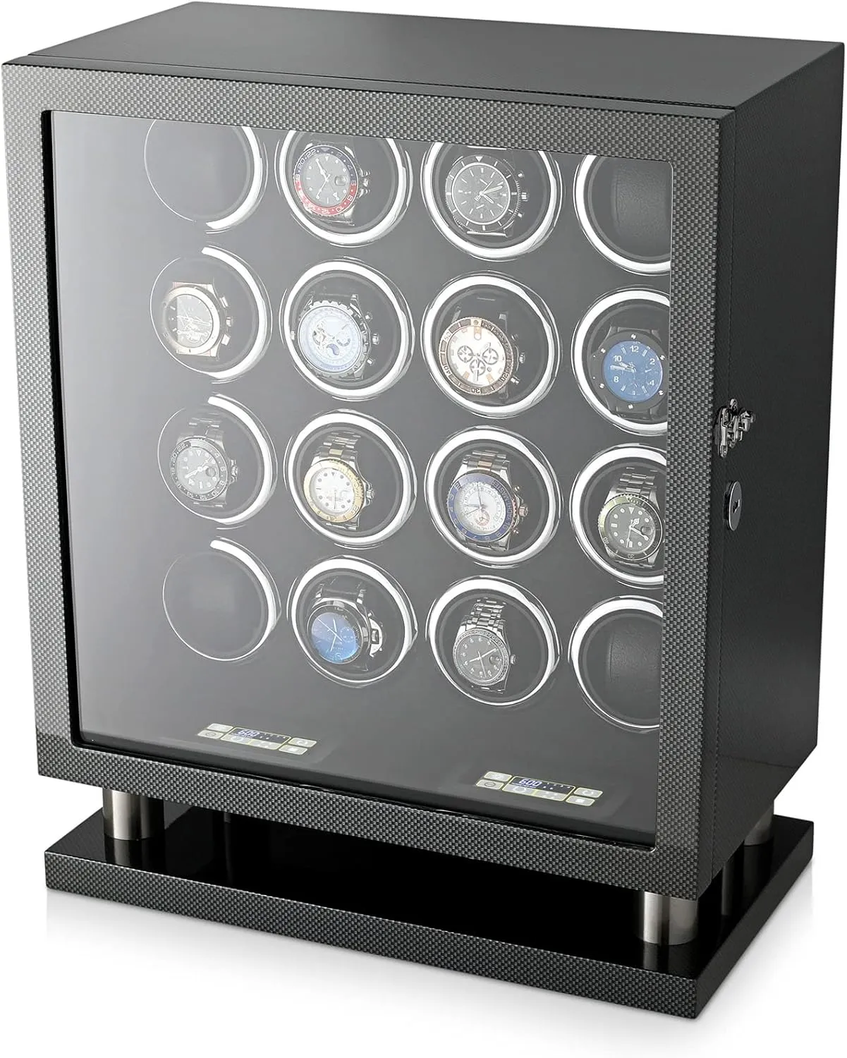   Black) Watch Winder for 16 Automatic Watches with LED Backlight and joy parlor unchangeable LCD Touchscreen Control (Carbon 