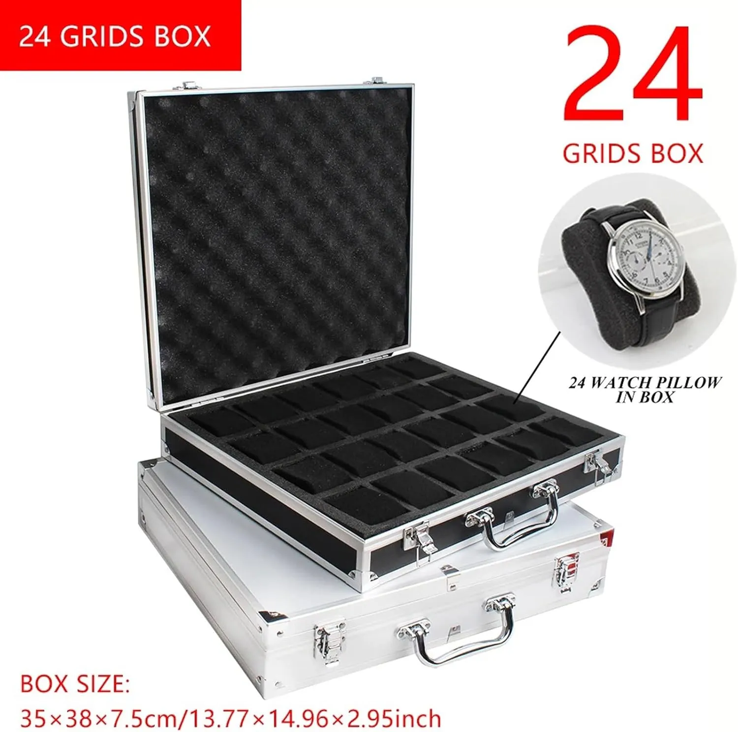 Box, 24 Girds Luxury Premium Quality Watch Box Aluminum Alloy Pattern Storage Clock Box glamorous propose Collection Display Gift Boxes(24 Slots black) Watch Storage 