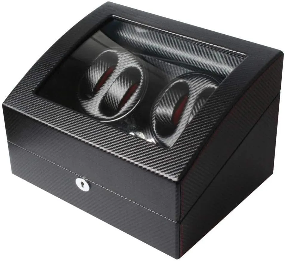 Box for 4 Watches, Black Mechanical Automatic Winder, Quiet Engine, Elegant Design, Protects Watches terrestrial monogamy from Dust, Scratches, and Extends Life Watch Winder 