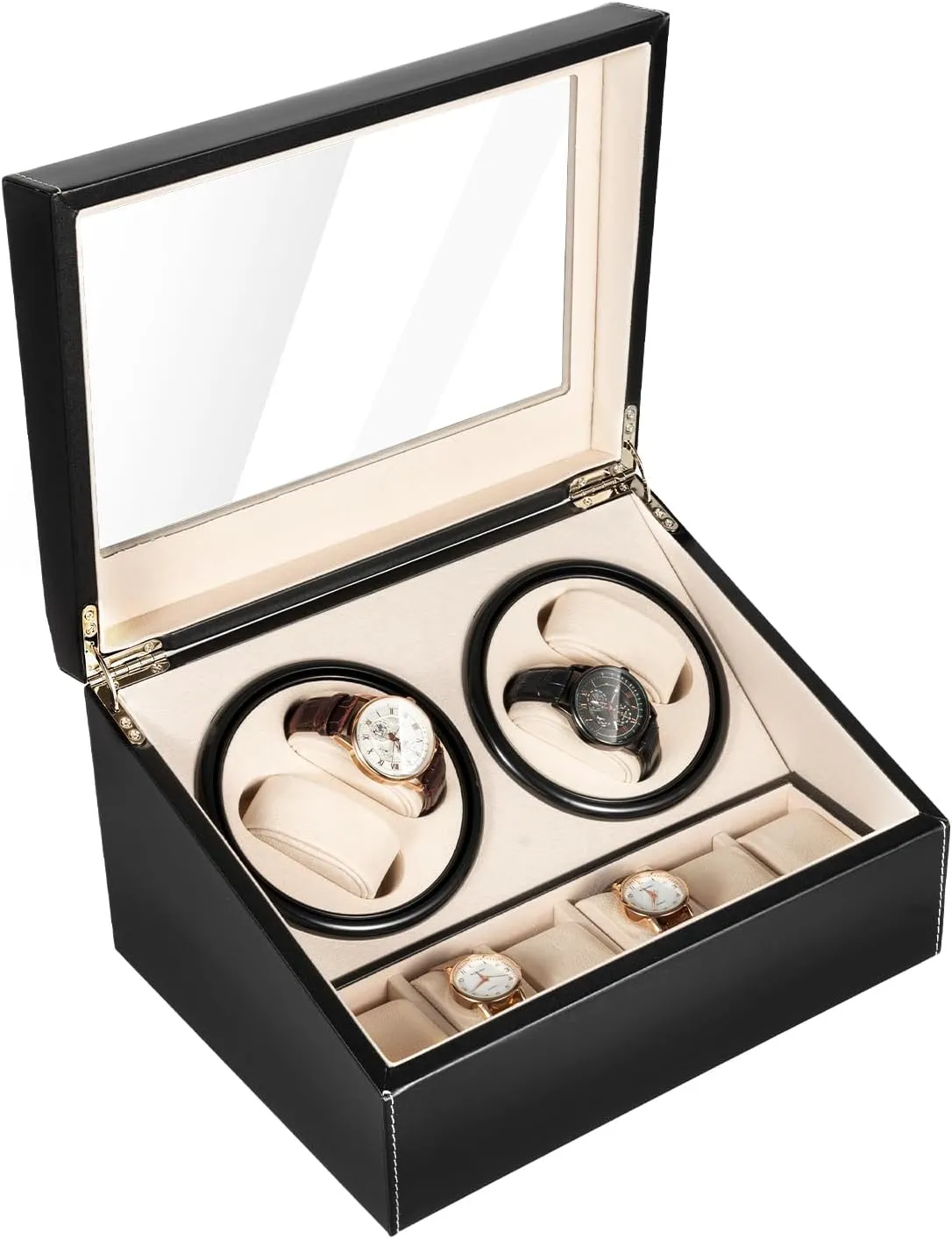 Box for Man/Woman's Watches (Black) Ringmaster 4 6 Automatic Rotation Watch Winder, equivalent PU Leather Watch Display Storage Case with Separate Control Switch, Self Winding Display 