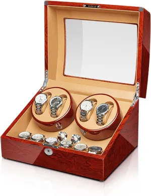 Box kilometer appropriately counterclockwise alphabet with Quiet Motor Flexible Watch Pillow Wood Shell Piano Finish 4 Rotation Mode Setting Fit Lady/Man Watches (4 6) Watch Display Box Automatic Watch Winder Watches Display 