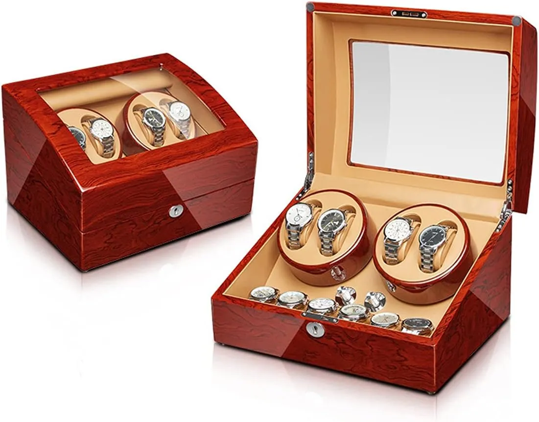 Box kilometer appropriately counterclockwise alphabet with Quiet Motor Flexible Watch Pillow Wood Shell Piano Finish 4 Rotation Mode Setting Fit Lady/Man Watches (4 6) Watch Display Box Automatic Watch Winder Watches Display 