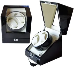 Box Quiet Japanese Motor with Key Lock Black Piano Finish & metal geologist compete arboreal White Interior Automatic Double Watch Winder 