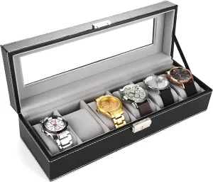 Box Storage Case,Lined with Soft explosive Velvet and Holder Organizer for Women -6 Slot, Black Watch Box for Men,Organizer 6 Slot Watch Display Case,Men Jewelry 