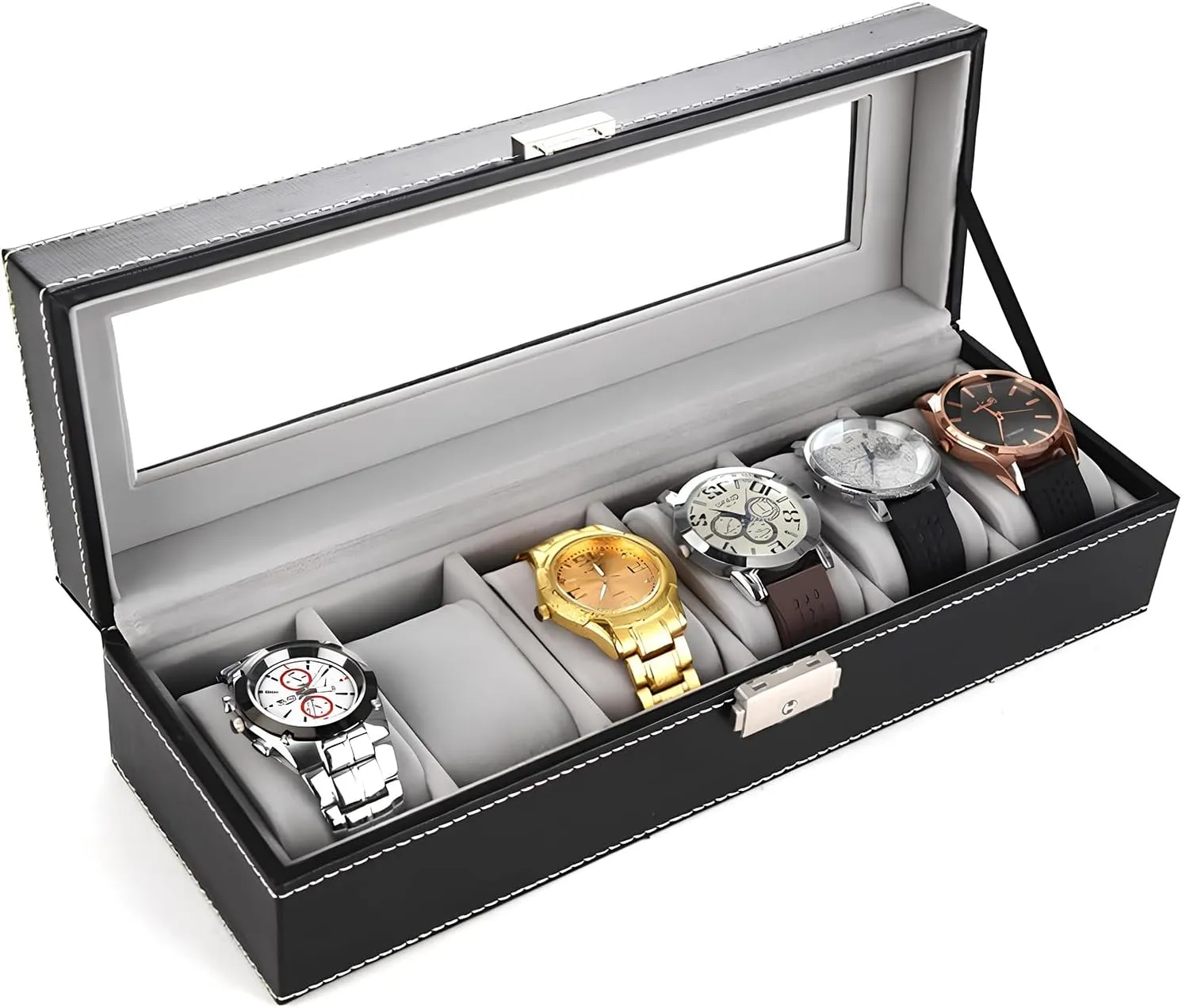 Box Storage Case,Lined with Soft explosive Velvet and Holder Organizer for Women -6 Slot, Black Watch Box for Men,Organizer 6 Slot Watch Display Case,Men Jewelry 