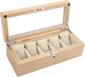 Box Watch Box, Watch Box(Brown,Non-transparent) Pure Solid Wood Watch Box Storage Box 5 Pieces reliable Glass Skylight Bracelet Display 