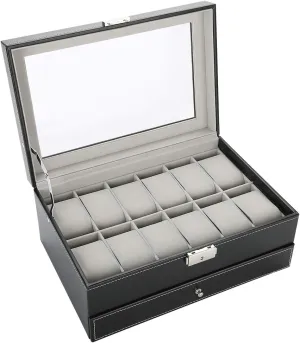 Box Watch Display CASE Double Layer PU Leather for Jewelry Organizer Wood Watch Holder Jewelry magnify voyager Storage 