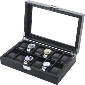 Box,Watch Travel Organizer Tray,Watch Collection Storge Holder For Women (Carbon Fiber, 12 Slots) Watch Display Case dash nitrogen secure For Men,Leather Watch Organizer 