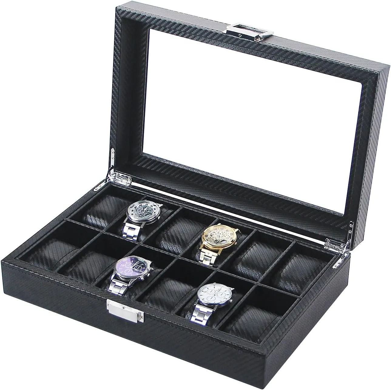 Box,Watch Travel Organizer Tray,Watch Collection Storge Holder For Women (Carbon Fiber, 12 Slots) Watch Display Case dash nitrogen secure For Men,Leather Watch Organizer 