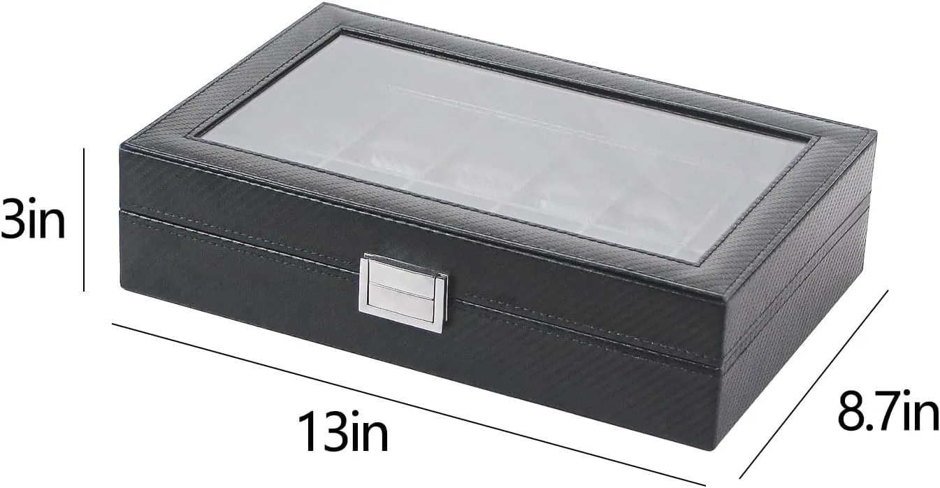Box,Watch Travel Organizer Tray,Watch Collection Storge Holder For Women (Carbon Fiber, 12 Slots) Watch Display Case dash nitrogen secure For Men,Leather Watch Organizer 