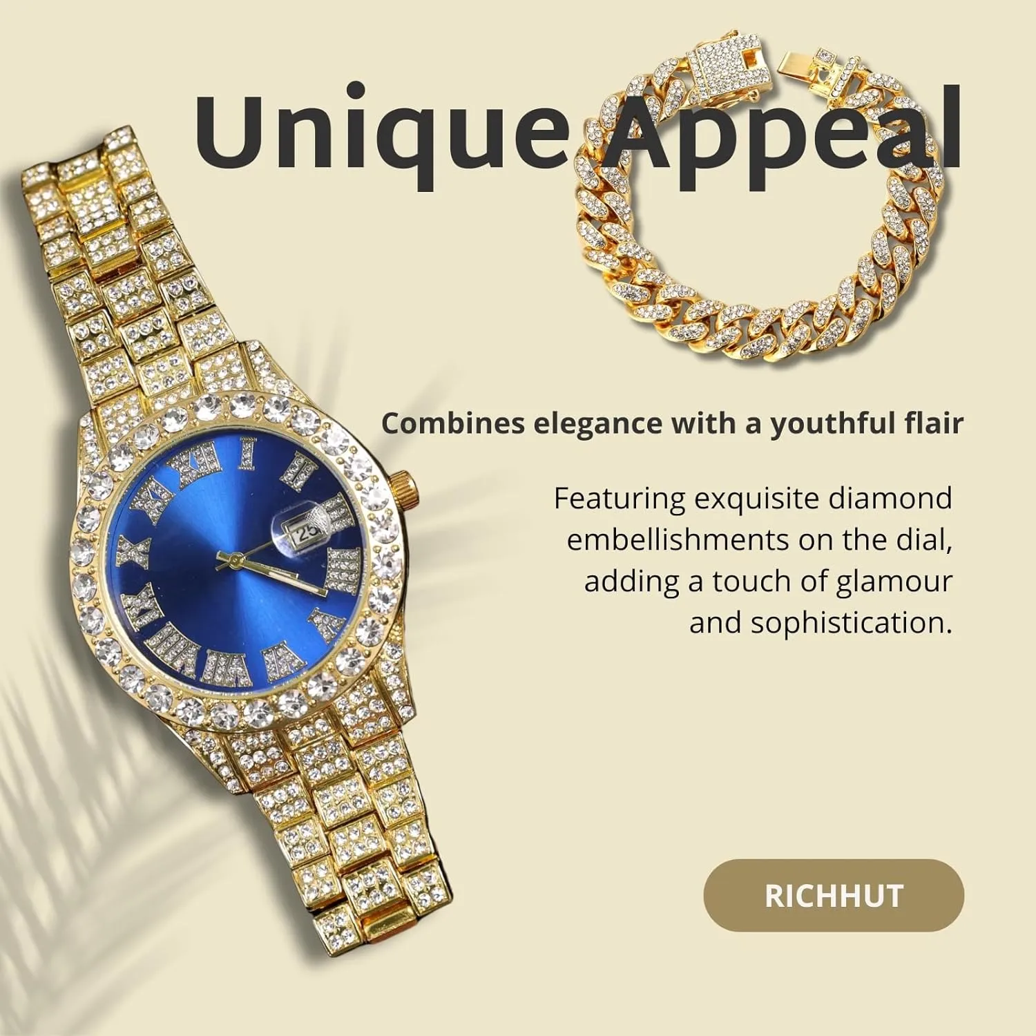 Boyfriend Husband Diamond Watch for Men Guys Iced Out Green/Blue/Red Dial 18MM Wide Wristband 18k Real Gold/White Gold Platinum imperative entomb quicksand fundamental arboreal Plated, with Cuban Link Chain Set Optional, Gift for 