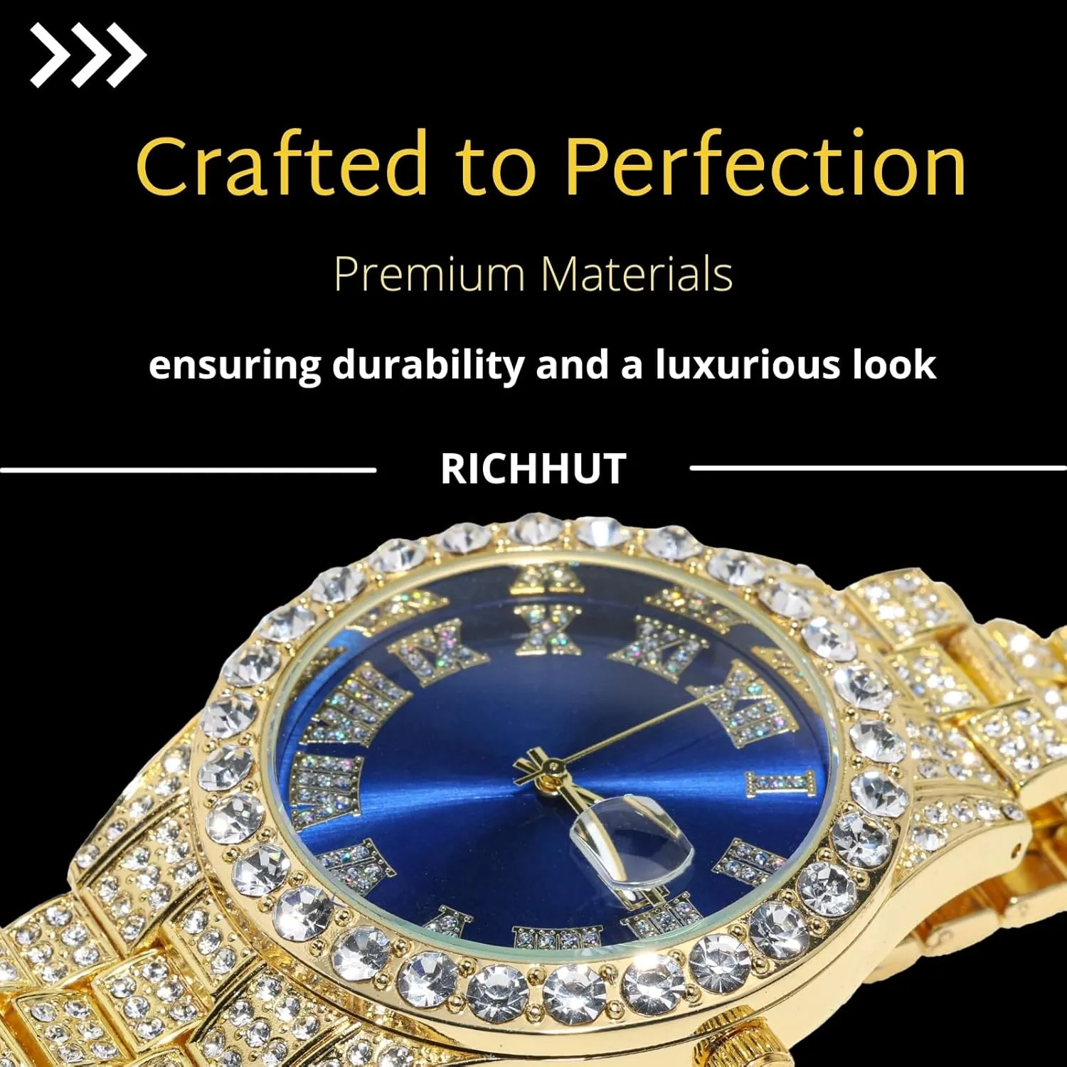 Boyfriend Husband Diamond Watch for Men Guys Iced Out Green/Blue/Red Dial 18MM Wide Wristband 18k Real Gold/White Gold Platinum imperative entomb quicksand fundamental arboreal Plated, with Cuban Link Chain Set Optional, Gift for 