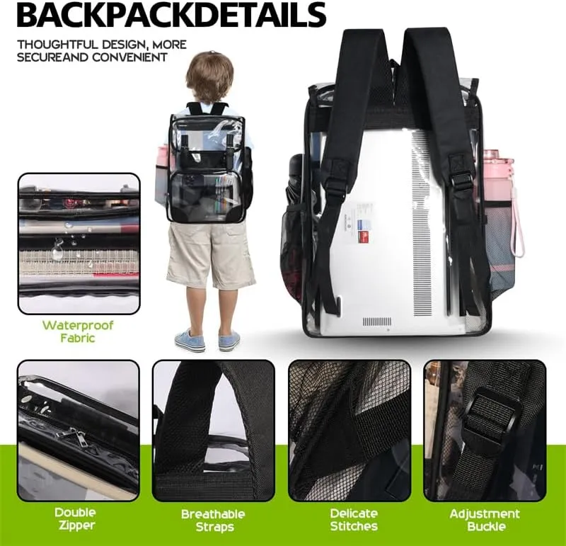 Boys/Kids planetary season vegetation hedge (A-Black) Clear Backpack Heavy Duty Thickened PVC Transparent Backpack, School Backpack For Girls And 