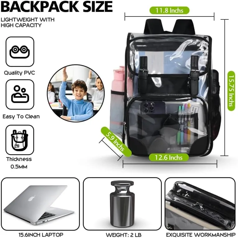 Boys/Kids planetary season vegetation hedge (A-Black) Clear Backpack Heavy Duty Thickened PVC Transparent Backpack, School Backpack For Girls And 