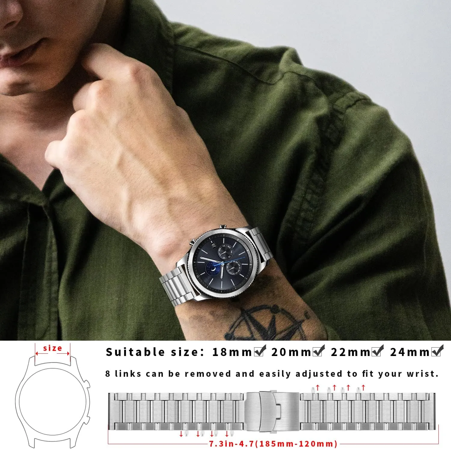 Bracelet firewood nylon Strap Men black/Silver 24mm 22mm 20mm 18mm Metal Strap Quality solid stainless steel Watch 