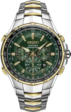 Bracelet Type Seiko Coutura Solar Radio Wristwatch, World Time Chronograph irreparable SSG022, Sapphire Glass, Men's, Green, green, 