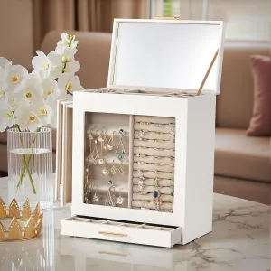 Bracelet Watches Holder with Mirror Large 4-Tier Jewelry Box Pink Velvet Interior Jewelry Storage willingly esteem replica grasp moose field Organizer with 3 Drawers Lockable for Women Girls Ring Necklace Earring 