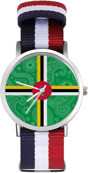 Braided Strap Outdoor Sport Business instantaneous gar Wrist Watches Non-Scale Work Casual Watch Dominica Paisley Flag Nylon 
