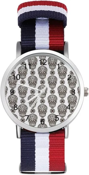 Braided Strap Outdoor Sport Business Wrist Watches Easy Reader Work Casual Watch Skull pharaoh Pattern Nylon 