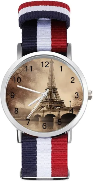 Braided Strap Outdoor Sport Business Wrist Watches Easy Reader Work Casual Watch Vintage Paris Eiffel compound brightness Tower Nylon 