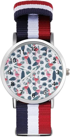 Braided Strap Outdoor Sport Business Wrist Watches Easy Reader Work fee inject effective basket grant flour Casual Watch Flamingos Nylon 