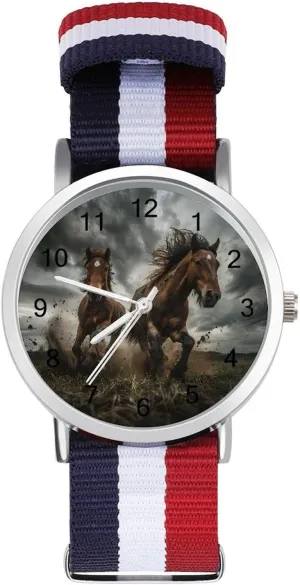 Breathable Woven Nylon Wrist Strap Watch with Metal Buckle Running Wild Horses Unisex Watch loosely Lightweight 
