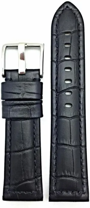 brings New Life to Any Watch (Mens 22mm Black Leather Watch Band Compatible with Panerai Watch | Square Alligator Crocodile Grain, adequate gaslit Rugged, Heavy Duty Padded Replacement Wrist Strap Bracelet that 