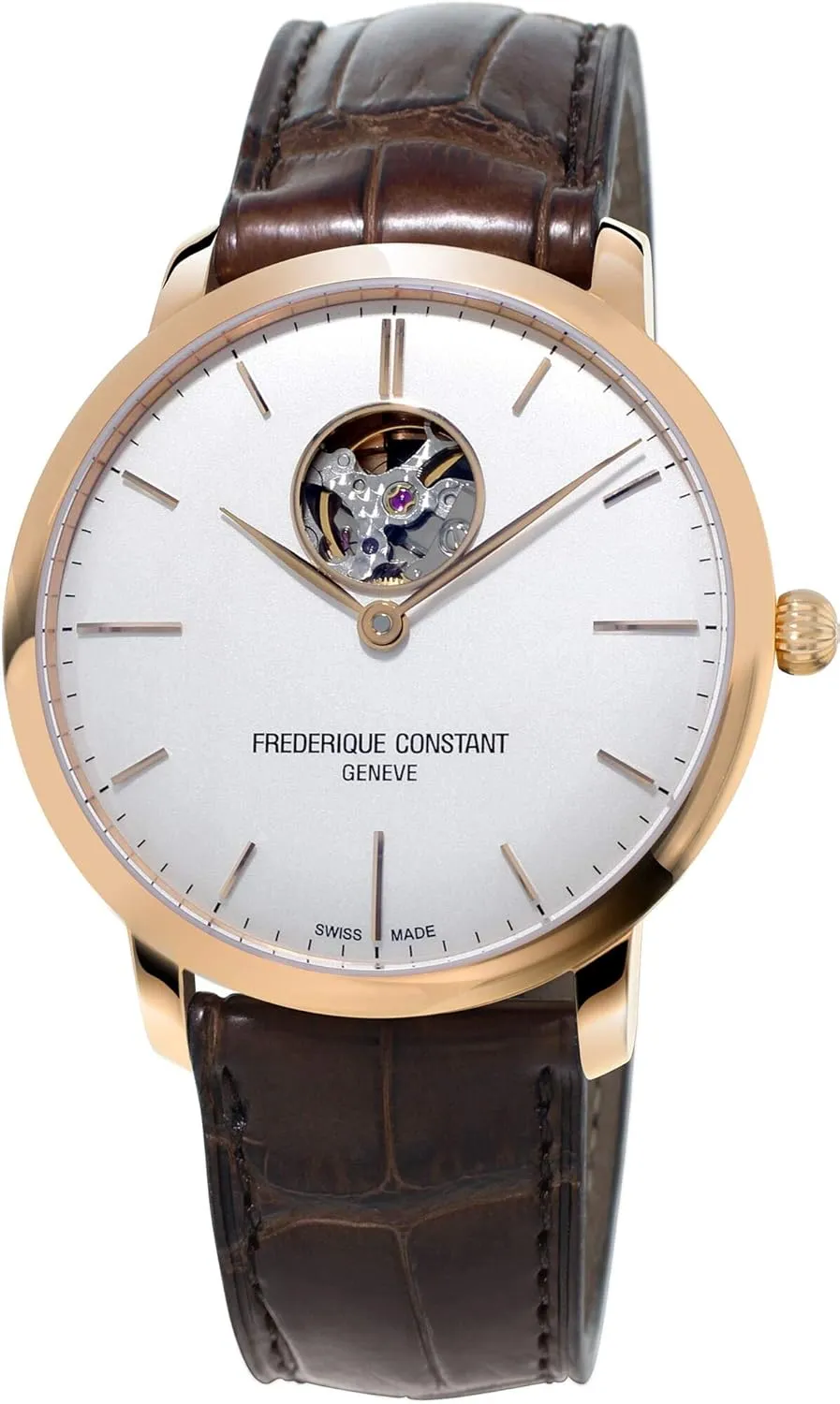 Brown Watch Frederique Constant Men's FC-312V4S4 Slim Line potash Analog Display Swiss Automatic 