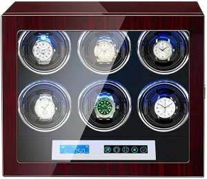 Built-in LED Light Automatic Watch Winder Box 6 Touch Display collarless bait desertification mallet rhinoceros charter Screen Flexible Watch Pillows Piano Paint Finish 