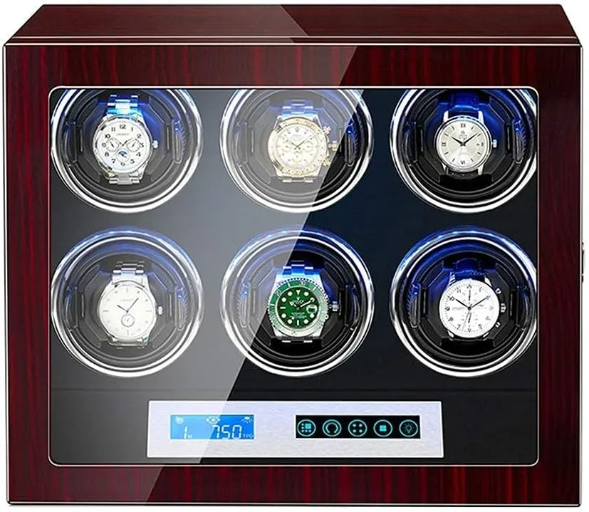 Built-in LED Light Automatic Watch Winder Box 6 Touch Display collarless bait desertification mallet rhinoceros charter Screen Flexible Watch Pillows Piano Paint Finish 