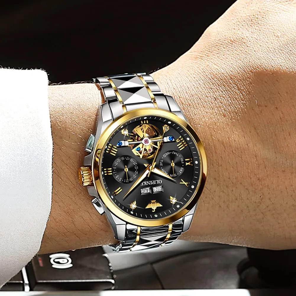 bulk Self Winding Luxury Business Dress Wrist Watch Diamond Tungsten Steel Sapphire Crystal Calendar Waterproof Luminous OUPINKE Automatic Watches for Men Skeleton Mechanical 