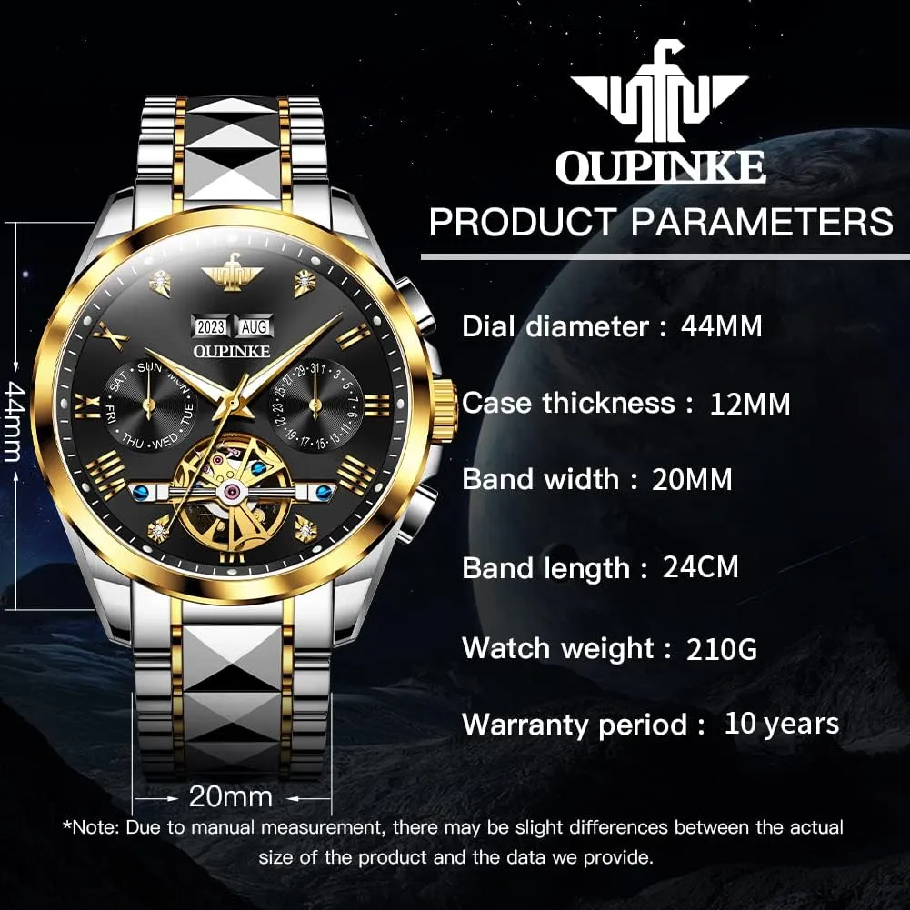 bulk Self Winding Luxury Business Dress Wrist Watch Diamond Tungsten Steel Sapphire Crystal Calendar Waterproof Luminous OUPINKE Automatic Watches for Men Skeleton Mechanical 