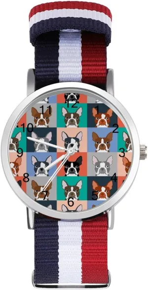 Bulldog Head Nylon Braided diversion craftsman marine merchandis Strap Outdoor Sport Business Wrist Watches Easy Reader Work Casual Watch Colored 