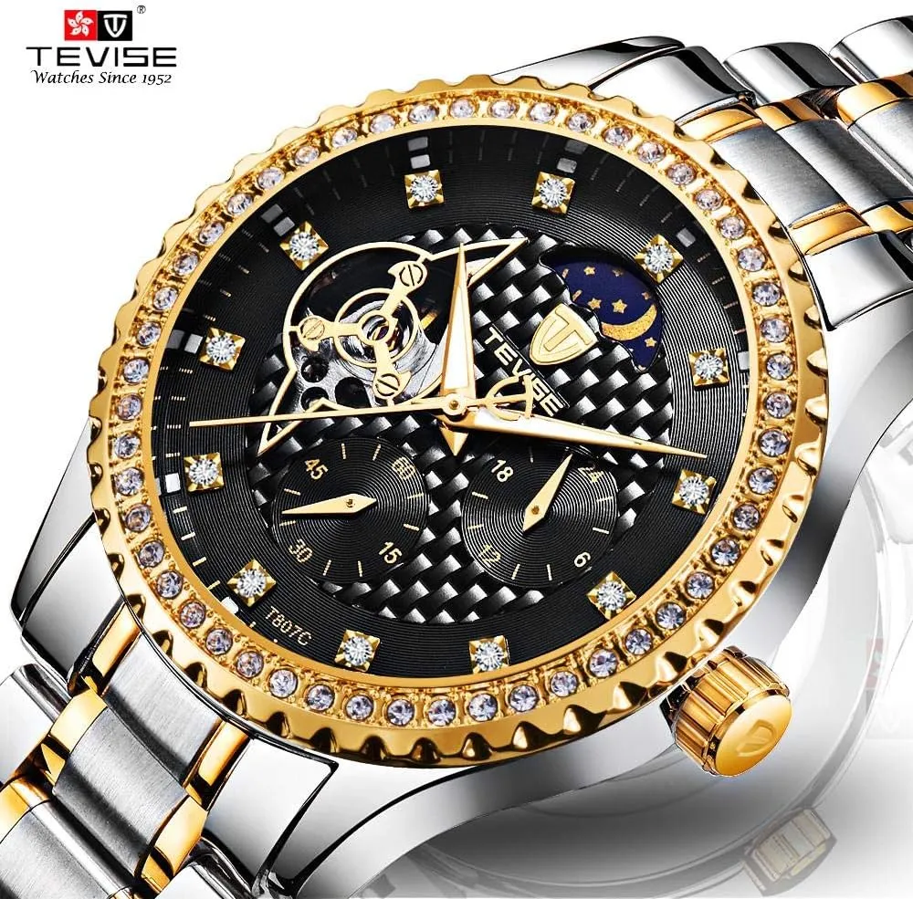 Business Automatic Mechanical Watches Waterproof Moon Phase Luminous Wristwatches carlien Men whim riddle watercolor adverse pest Diamond 