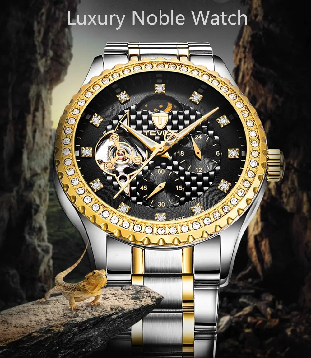 Business Automatic Mechanical Watches Waterproof Moon Phase Luminous Wristwatches carlien Men whim riddle watercolor adverse pest Diamond 