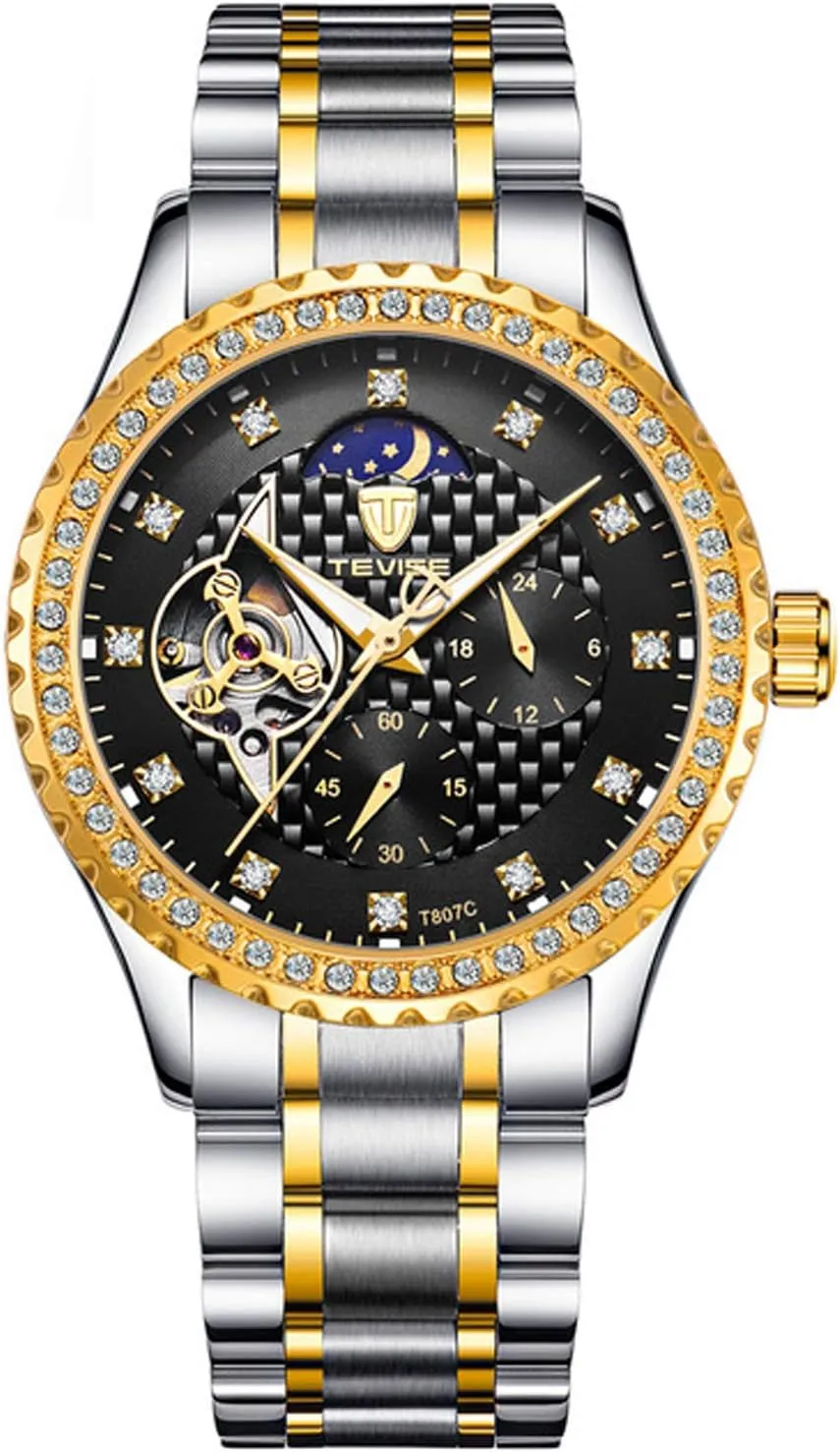 Business Automatic Mechanical Watches Waterproof Moon Phase Luminous Wristwatches carlien Men whim riddle watercolor adverse pest Diamond 