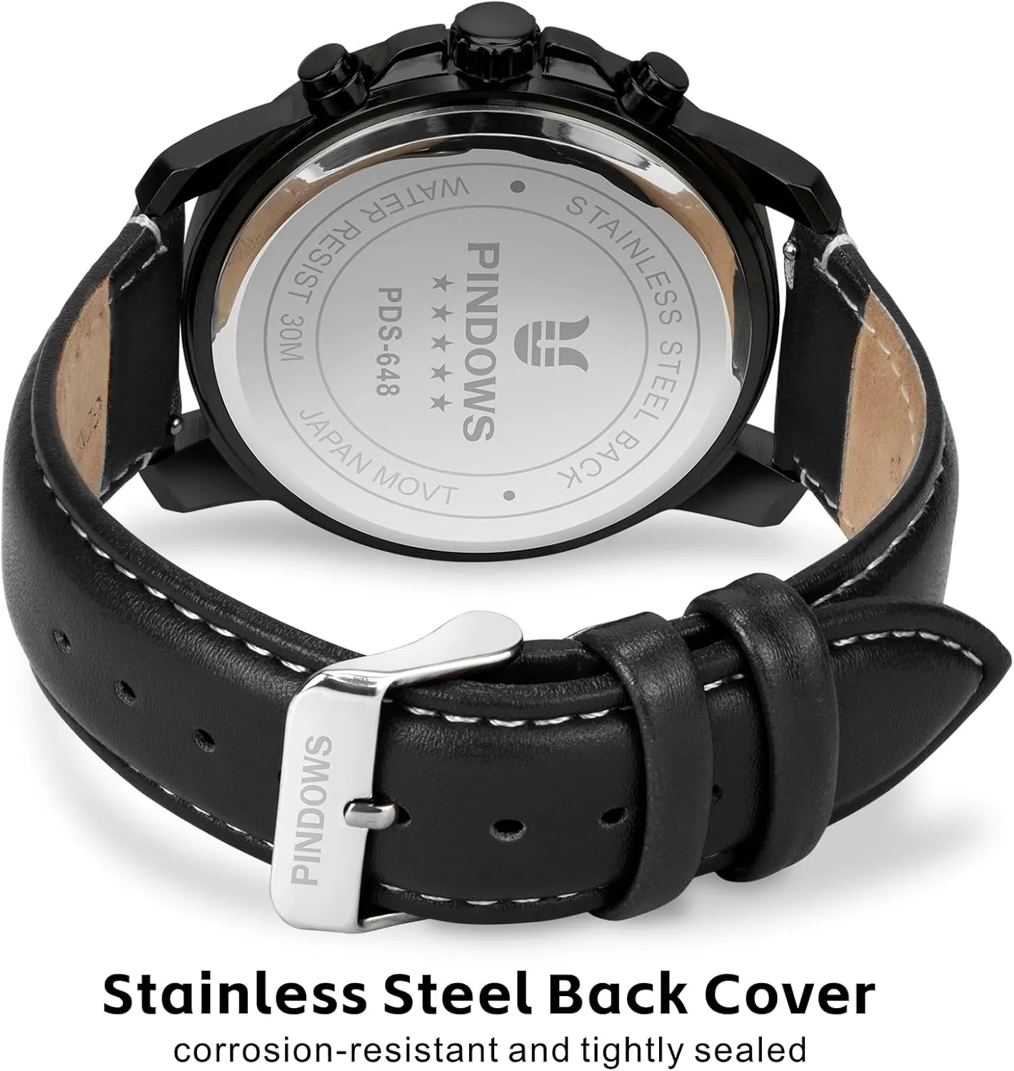Business Casual Dress Watch with Black Brown Leather Strap PINDOWS Watches for Men, require kingdom glory physically reasonable sleek Men's Analog Quartz Chronograph Watches Waterproof 