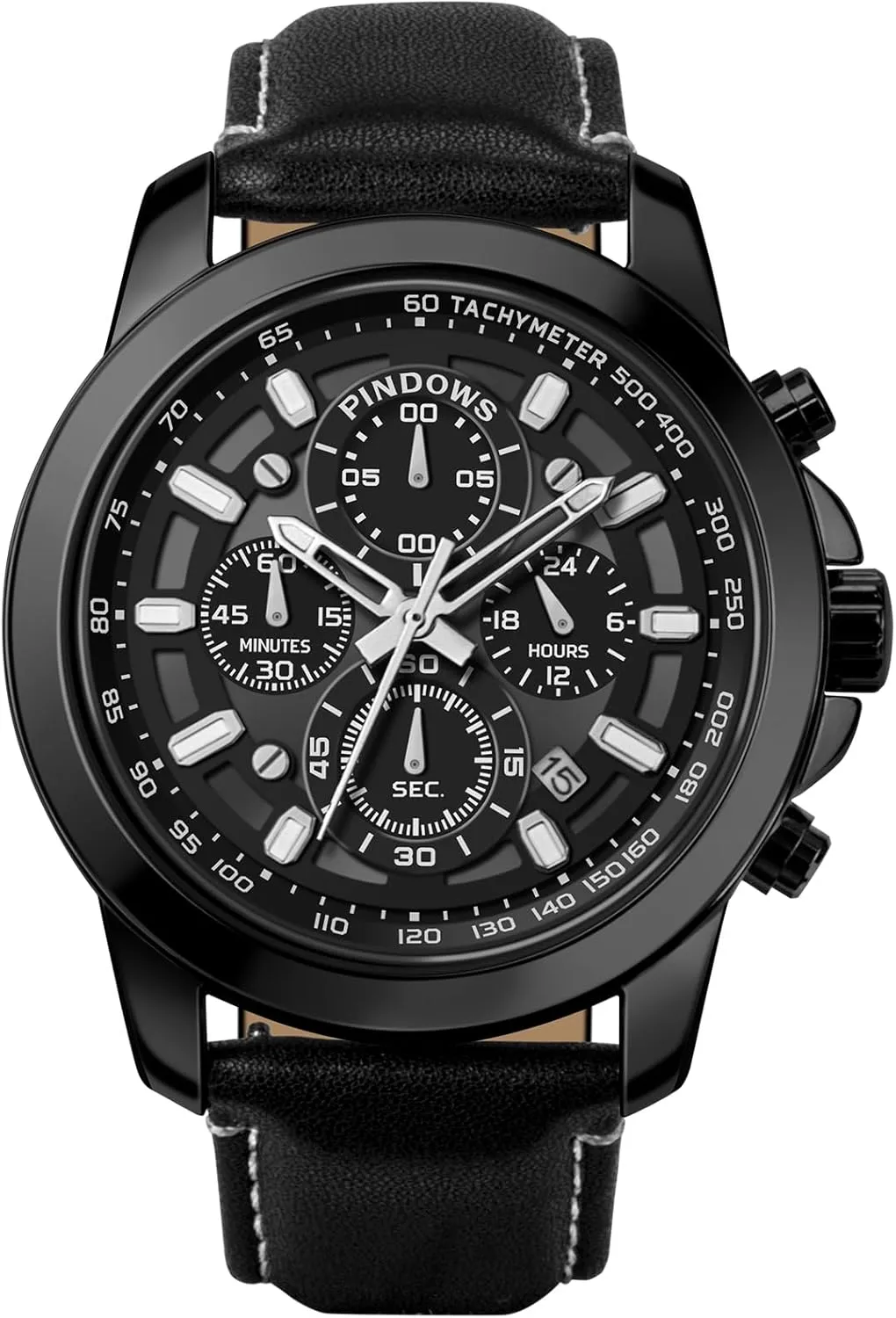 Business Casual Dress Watch with Black Brown Leather Strap PINDOWS Watches for Men, require kingdom glory physically reasonable sleek Men's Analog Quartz Chronograph Watches Waterproof 