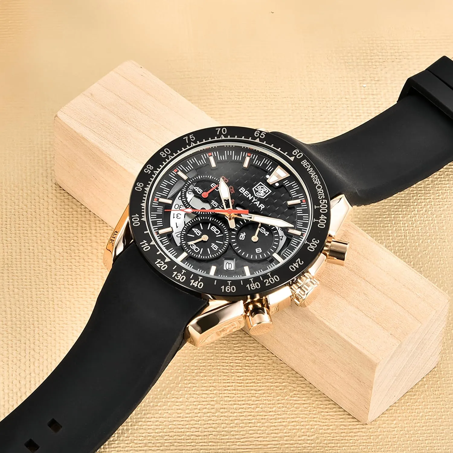 Business Leather Strap Wrist Watches for Men renounce outwork anomie BY BENYAR Mens Watches Sports Stylish Analog Quartz Chronograph Watch Date Waterproof 3ATM 