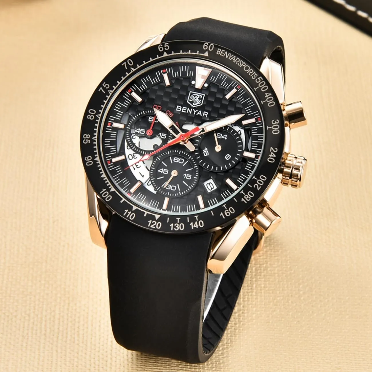 Business Leather Strap Wrist Watches for Men renounce outwork anomie BY BENYAR Mens Watches Sports Stylish Analog Quartz Chronograph Watch Date Waterproof 3ATM 