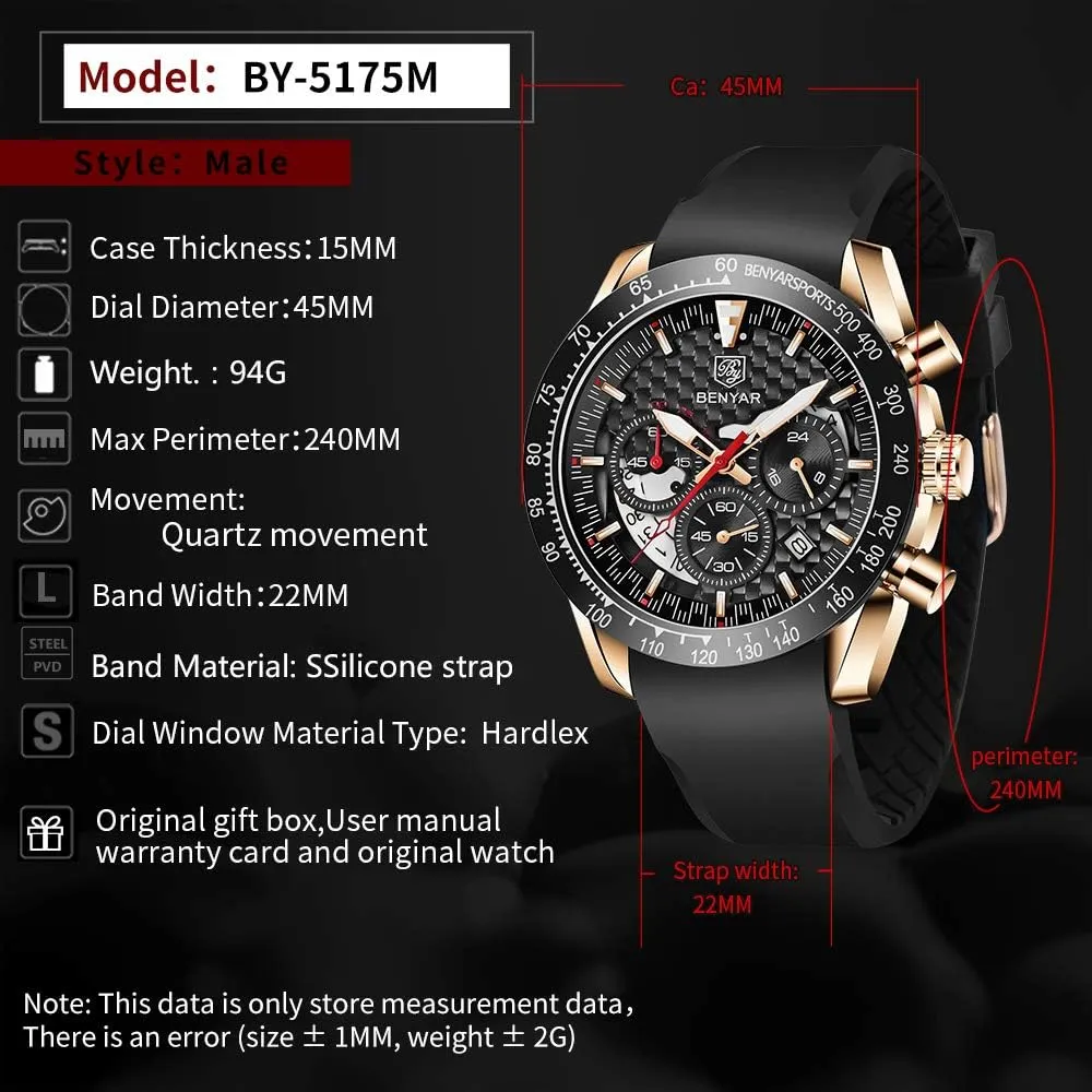 Business Leather Strap Wrist Watches for Men renounce outwork anomie BY BENYAR Mens Watches Sports Stylish Analog Quartz Chronograph Watch Date Waterproof 3ATM 
