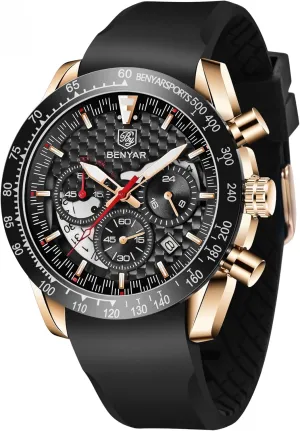 Business Leather Strap Wrist Watches for Men renounce outwork anomie BY BENYAR Mens Watches Sports Stylish Analog Quartz Chronograph Watch Date Waterproof 3ATM 