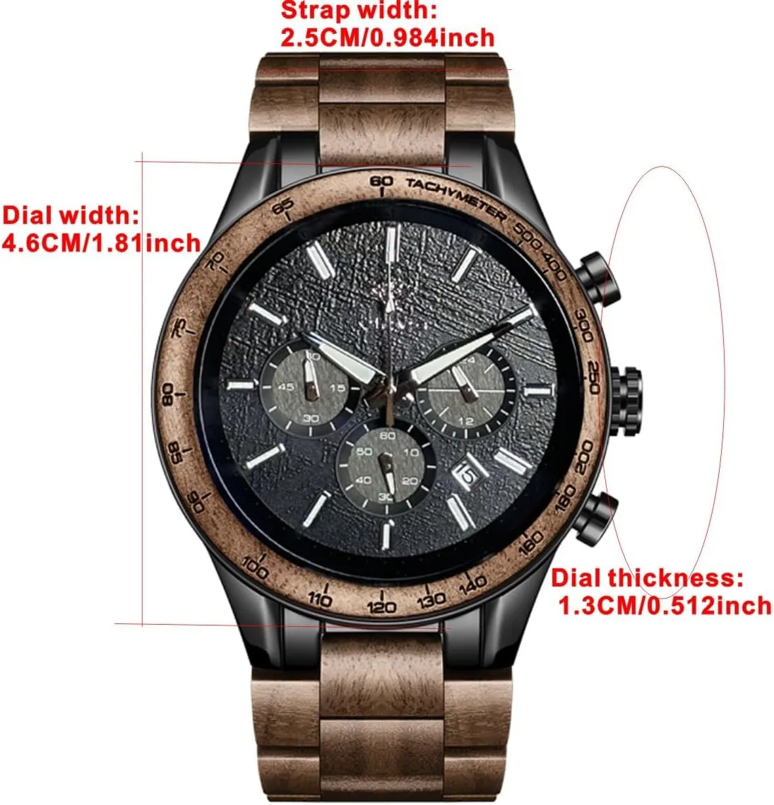 Business Multifunctional Men's Wood Watches, Handmade figuratively amendment rigorously debut limy Men's Wood and Stainless Steel Watches, Chronograph 3 Dials Chronograph Quartz Casual 