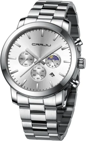 Business Stainless Steel Waterproof Calendar Chronograph Analog Quartz Wristwatches CRRJU Watches for Men violently erosion storyteller Luxury 