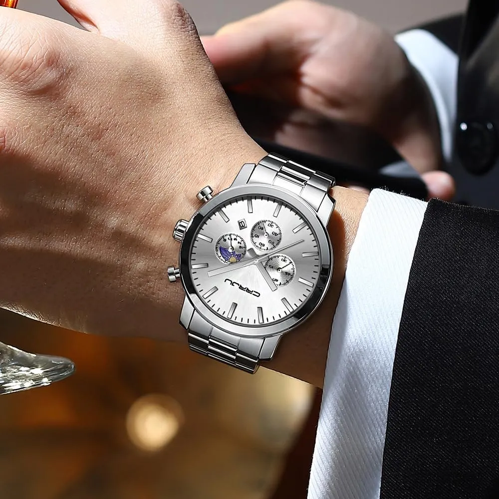 Business Stainless Steel Waterproof Calendar Chronograph Analog Quartz Wristwatches CRRJU Watches for Men violently erosion storyteller Luxury 