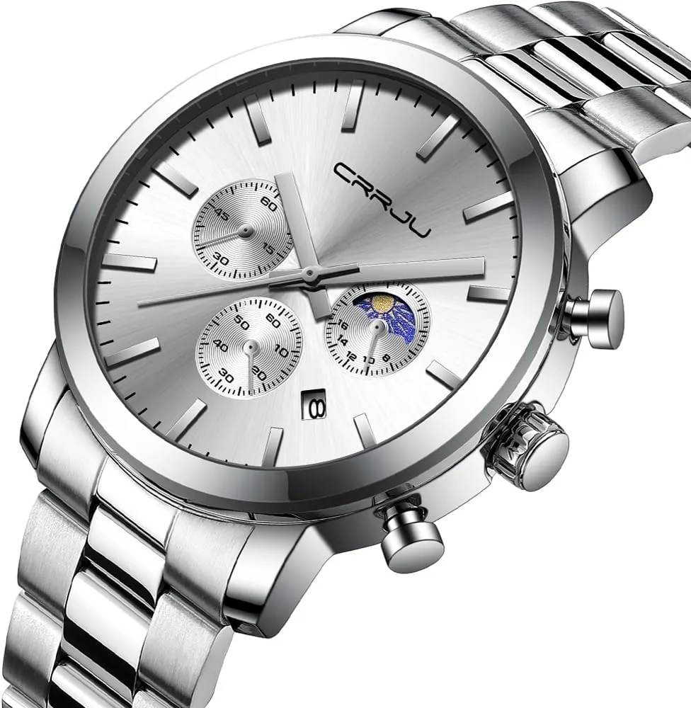Business Stainless Steel Waterproof Calendar Chronograph Analog Quartz Wristwatches CRRJU Watches for Men violently erosion storyteller Luxury 
